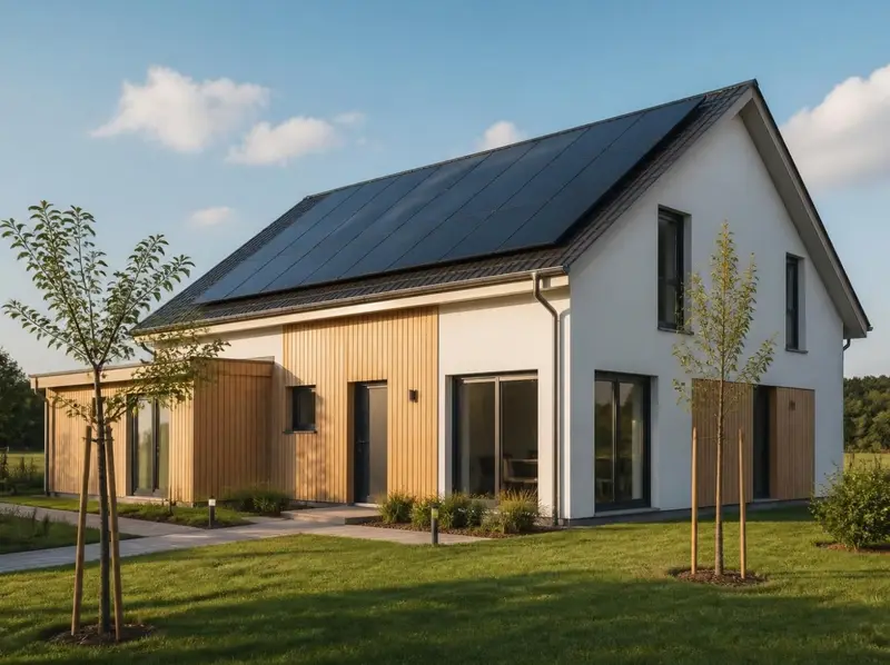 Maison contemporaine équipée de panneaux solaires en toiture